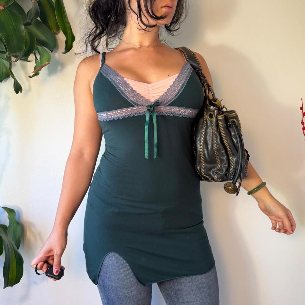 Avidlove Dark Sage Green Lace Babydoll Slip Dress Tunic Whimsygoth Medium